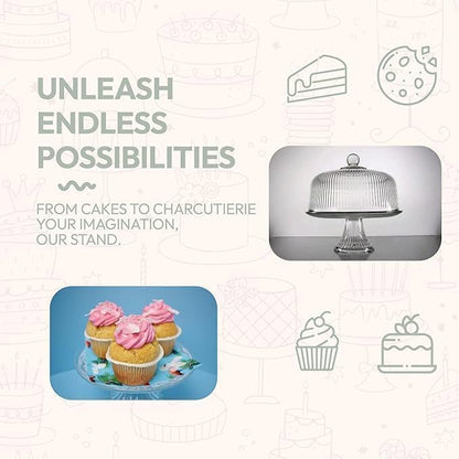 Glass Cake Stand with Dome – Classic Style By Crystallea