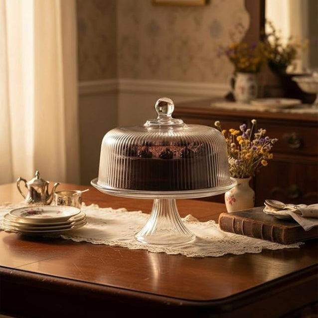 Glass Cake Stand with Dome – Classic Style By Crystallea