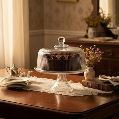 Glass Cake Stand with Dome – Classic Style By Crystallea