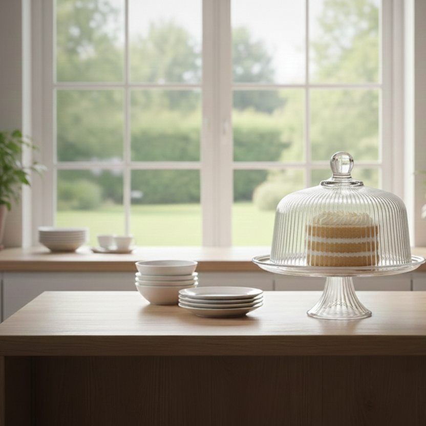 Glass Cake Stand with Dome – Classic Style By Crystallea